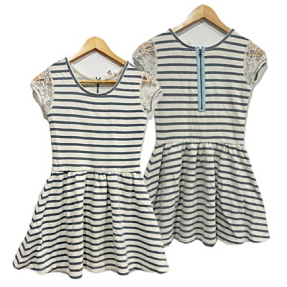 Tucker + Tate Striped Sweatshirt Dress Girls Size 10/12 Large Lace Short Sleeve